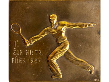 Plaketa tenis, bronz, III. župní mistr, Písek, 1937 (3)