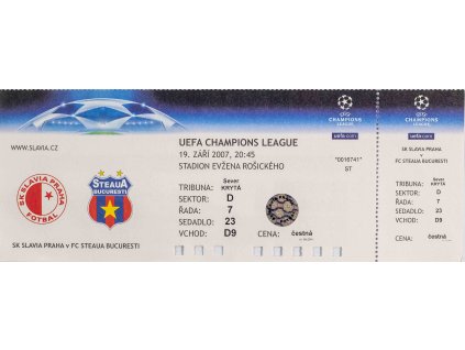 Vstupenka fotbal SK Slavia Prague vs. FC Steaua Bucuresti, 2