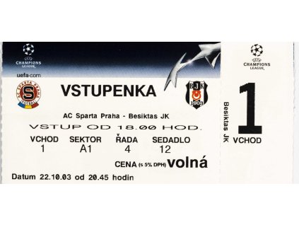 Vstupenka fotbal, AC Sparta Praha v. Besiktas JK, 2003