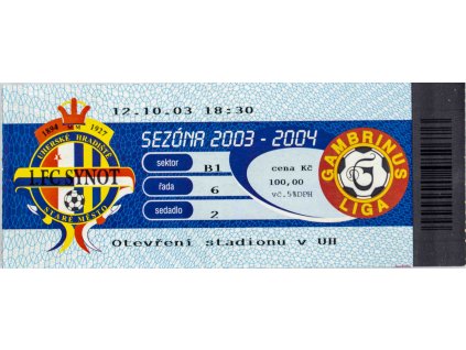 Vstupenka fotbal, FC Synot, otevření stadionu, 2003
