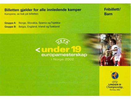Vstupenka fotbal, U 19, Fribillett Barn, Norge 2002 (1)