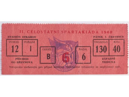 Vstupenka, Spartakiáda, 1960