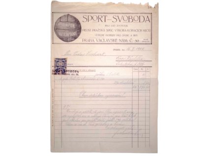 Faktura účet Sport Svoboda výroba míčů 1922 remo