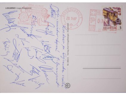 Pohlednice ze zájezdu doLocarnaa, reprezentace ČSSR, J. Masopust, autogramy (2)