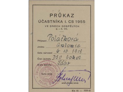Průkaz, Spartakiáda, 1955