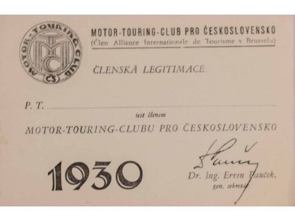 Legitimace, Motor Toring club, 1930