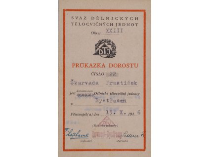 Průkazka, Svaz dělnických TJ, 1946