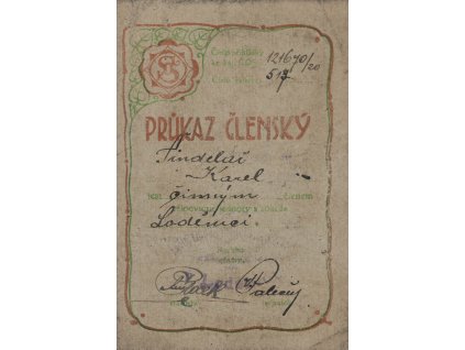 Členský průkaz Československá obec sokolská, 1920 1921 (1)