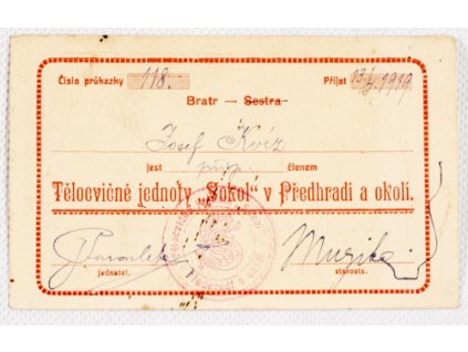 Průkaz Tělocvičné jednoty Sokol v Předhradí a okolí, 1919DSC 7310