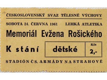 Vstupenka lehká atletika, memoriál Evžena Rošického , 1961, 2Vstupenka lehká atletika, memoriál Evžena Rošického , 1961, 2