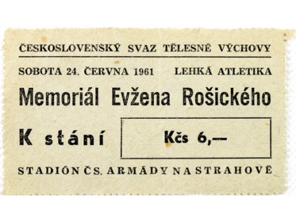 Vstupenka lehká atletika, memoriál Evžena Rošického , 1961, 6Vstupenka lehká atletika, memoriál Evžena Rošického , 1961, 6