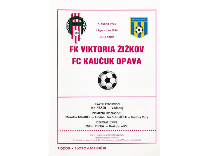 Program FK Viktoria Žižkov vs. FK Opava, 1993