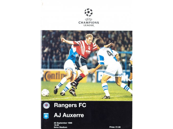 Program UEFA CHAMPIONS LEAGUE Rangers vs. AJ Auxerre, 1996