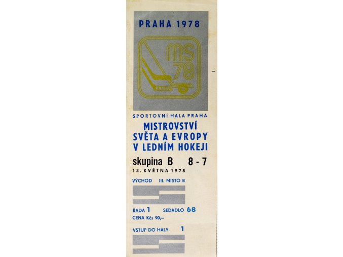 Vstupenka hokej Praha 1978 , skupina B, 8 7, 13. května 1978