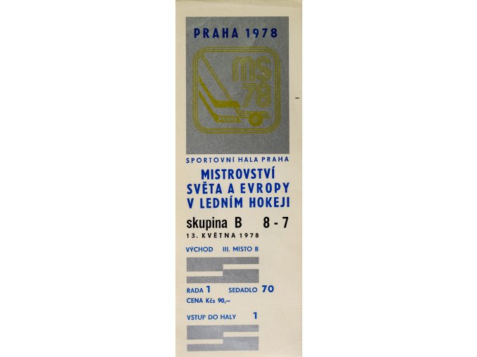 Vstupenka hokej Praha 1978 , skupina B, 8 7, 13. května 197870