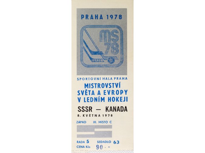 Vstupenka hokej Praha 1978 , SSSR KANADA, 8. května 197863