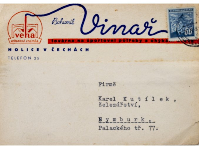Objednávka sportovních potřeb, Bohumil Vinař, 1954 (1)