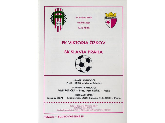 Program FK Viktoria Žižkov vs. SK Slavia Slavia,1995