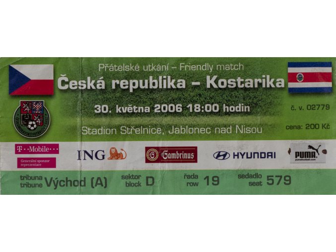 Vstupenka fotbal, ČR v. Kostraika, 2006