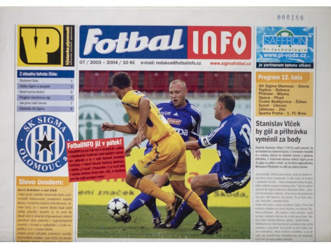 Program Fotbal Info, Olomouc vs. Slavia Praha IPS, 2003 velký formát