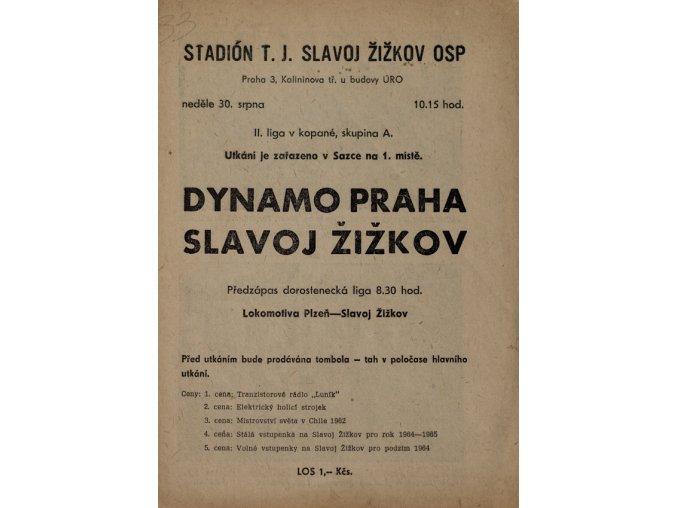 Program fotbal, Dynamo Praha v. Slavoj Žižkov, 1964 (2)