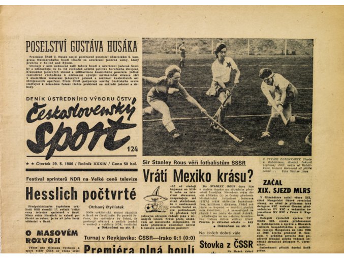 Noviny Československý sport,Vylosováni MS fotbal v Mexiku, 1986