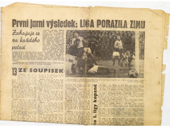 Noviny Československý sport, fragment, První jarní výsledek Liga porazila zimu, 1970