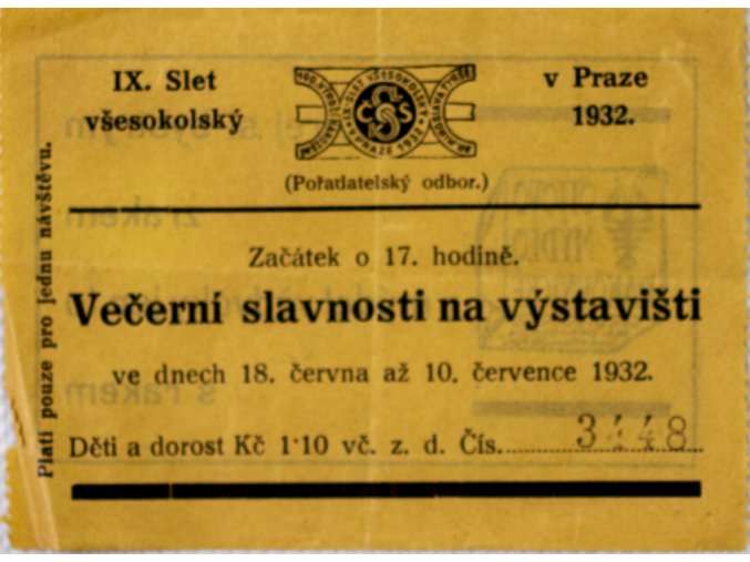 Vstupenka IX. Slet všesokolský, Večerní slavnosti, 1932 II (1)