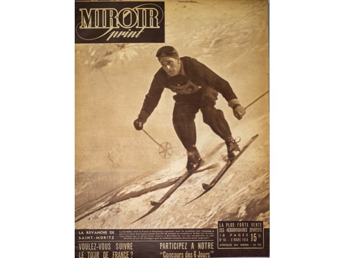 Noviny Le Miroir print, 1948, Chamonix, James Couttet