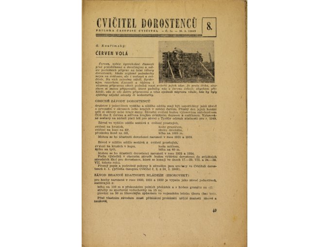 Sokol, Cvičitel dorostenců, č. 8 1949