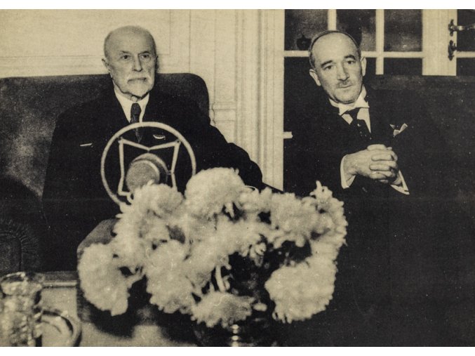 Pohlednice T.G.M s E. Benešem v Lánech 1935 (1)