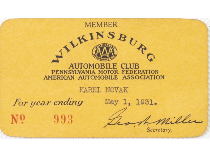 Členský průkaz , Automobile club Wilkinsburg, 1931 (1)