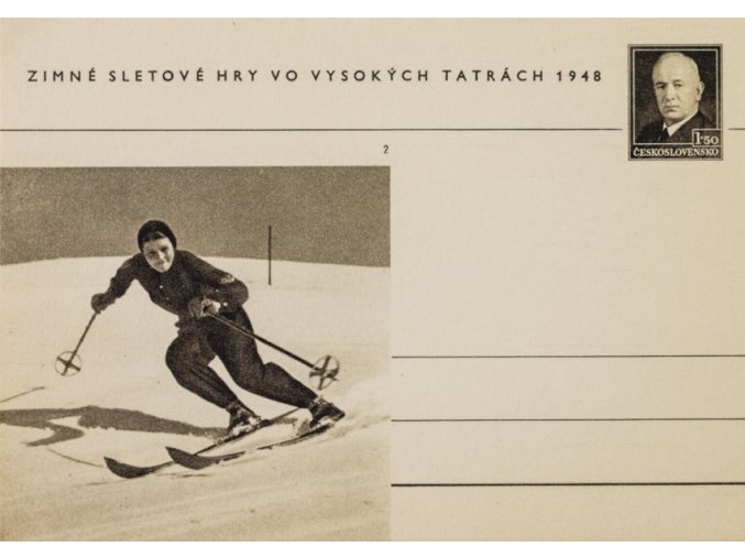 Korespondenční lístek, zimní sletové hry vo Vysokých Tatrách, 1948