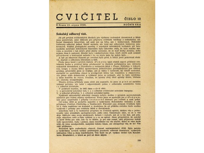 Sokol, Cvičitel, Ročník XXII, Číslo 10, 1946