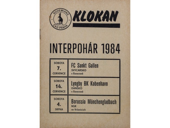 Program KLOKAN, Interpohár, Gallen, Kobenhavn, Borussia, 1984