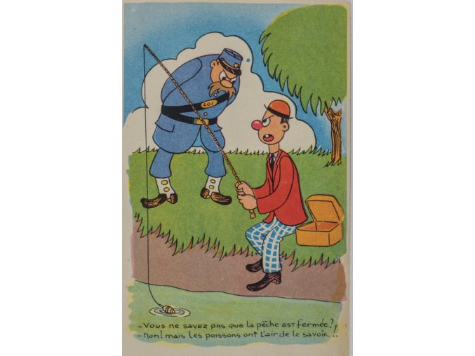Dobová pohlednic, Policajt a rybář (1)