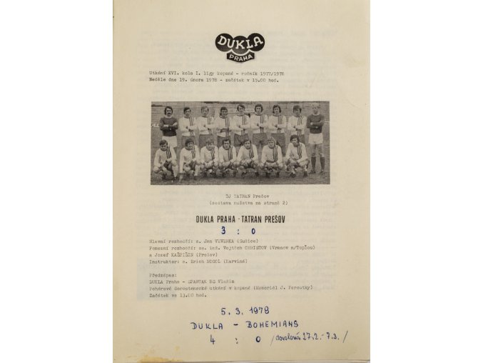 Program Dukla Praha v. Tatran Prešov, 1978