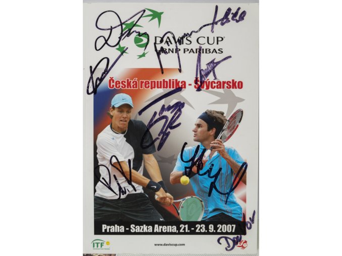 Official Program Davis Cup, CZ v. Švýcarsko, autogramy hráčů, 2007