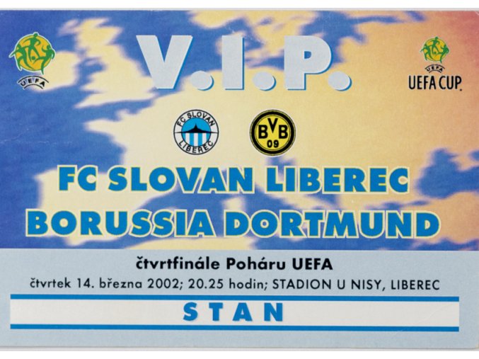 Vstupenka VIP UEFA QF, Liberec v Borussia Dortmund, 2002