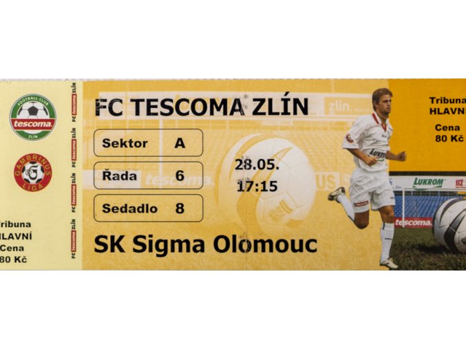 Vstupenka fotbal FC Zlín v. SK Olomouc