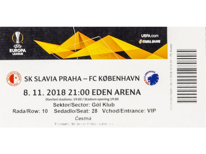 Vstupenka fotbal SK Slavia Prague vs. FC Kobenhavn, UEFA 2018 III