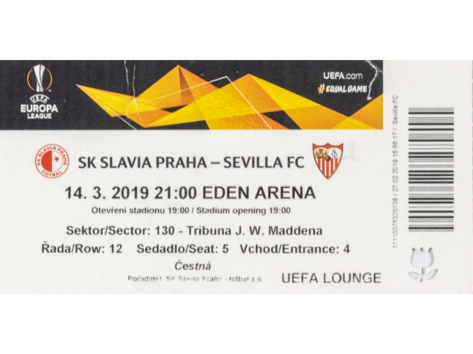 Vstupenka fotbal SK Slavia Prague vs. Sevilla FC, 2019