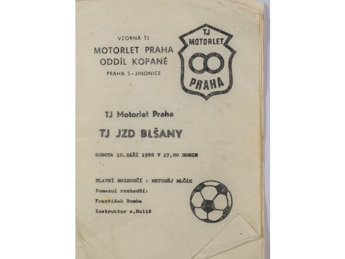 Program Motorlet Praha v. TJ JZD Blšany, 1988