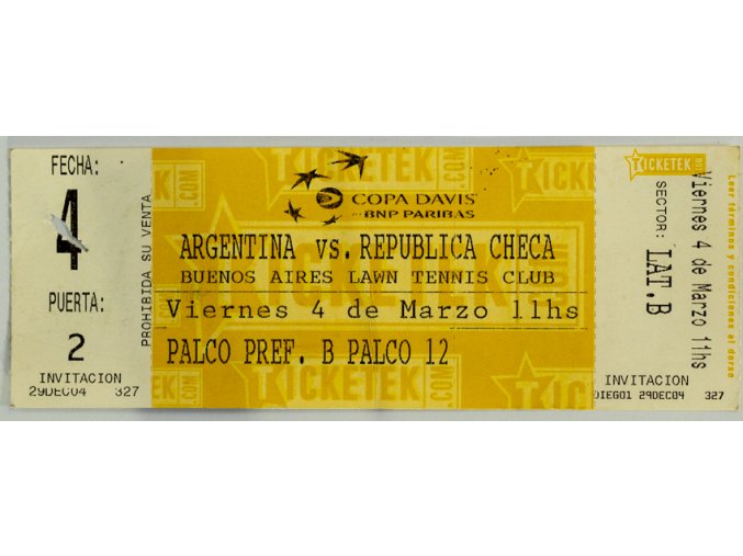 Vstupenka Argentina v. Republica Checa, Davis Cup