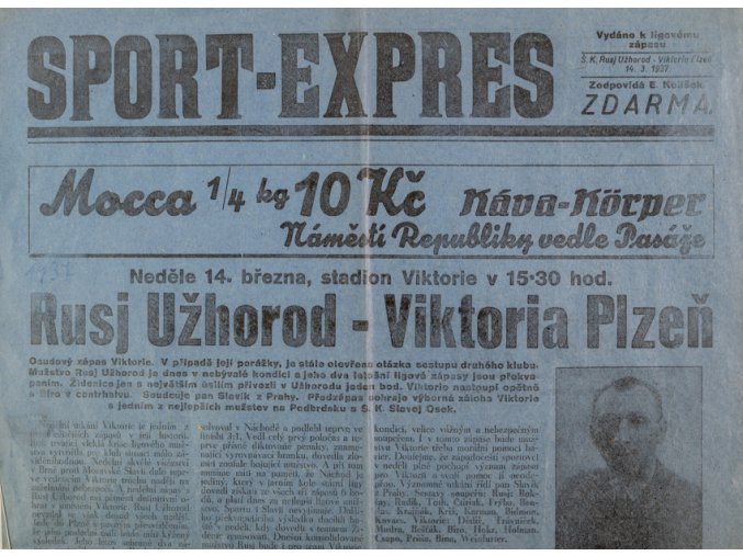 Noviny Sport Expres, Rusj Užhorod v. Viktoria Plzeň, 1937 (2)