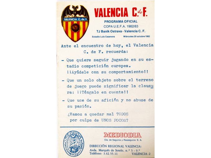 Prpgram, Valencia C. de F. v. Banik Ostrava, 1982 (1)