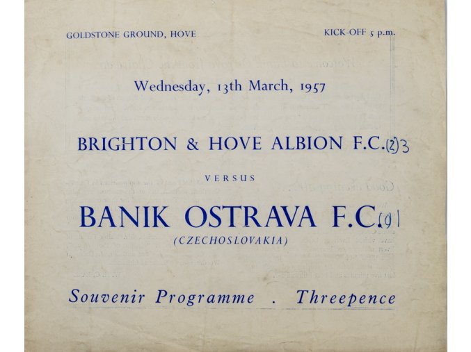 Program, Brighton, Hove Albion F.C. v. Banik Ostrava, 1957 (1)