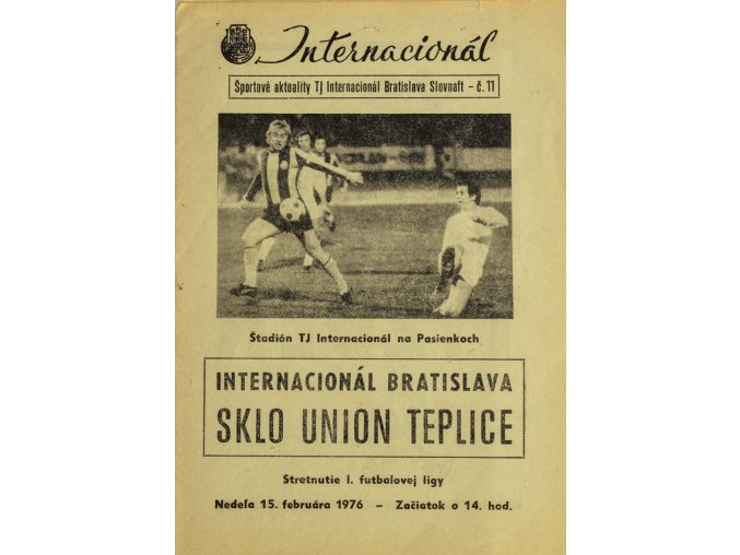 Program Internacionál Bratislava vs. Sklo Union Teplice, 1976