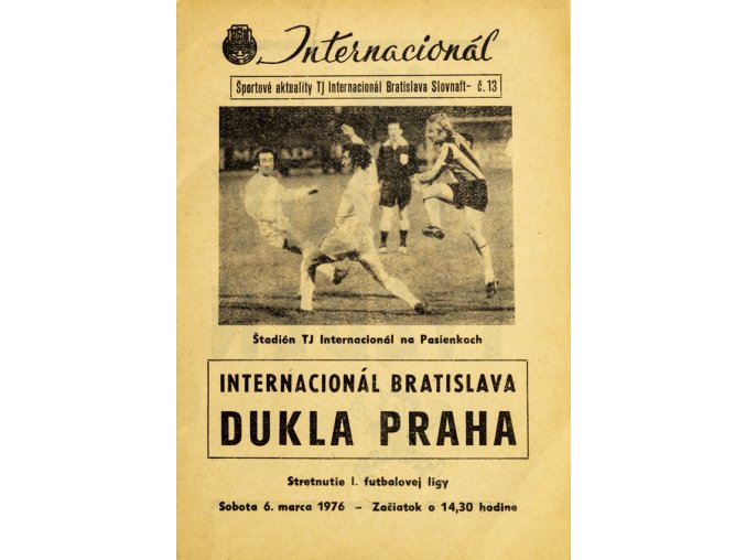 Program Internacionál Bratislava vs. Dukla Praha, 1976