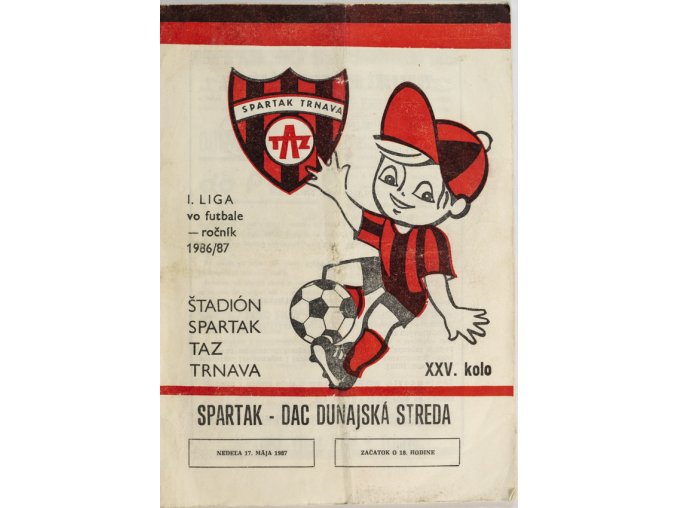 Program k utkání Trnava vs. DAC Dunajská Streda, Spartakovec, 1987